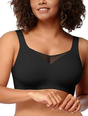 Wireless Bras for Women Seamless Supportive V Mesh Bralette Minimizers Comfortable T-shirt Bra for Older Women Black Size M
