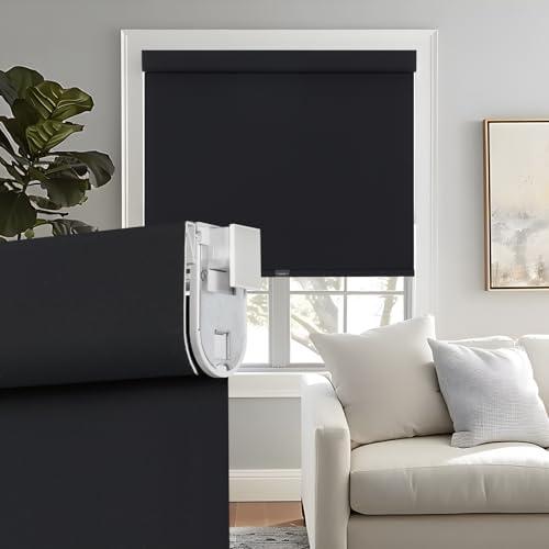 Persilux No Drill Roller Shades for Windows Blackout Shades, Free-Stop Window Blinds Cordless Blinds, UV Protection Window Shades Pull Down, Blackout Blinds for Bedroom Office (Black, 59" W x 72" H)