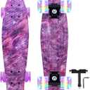 Nattork Skateboards 22 Inch Mini Cruiser Skateboard Complete Retro Skate Boards with Colorful Light Up Wheels for Kids Girls Boys Beginners