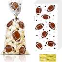 QIHOMPIB 100 PCS Football Goodie Bags for Candy Goody Treat Cookie Snack Wrap Touch Down Tailgate Football Theme Birthday Party Favors Supplies Decorations Rugby Baggies Pouches Home Table Decor