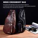 Peicees Leather Sling Bag Mens Crossbody Bag Chest Bag Sling Backpack for Men with USB Charge Port
