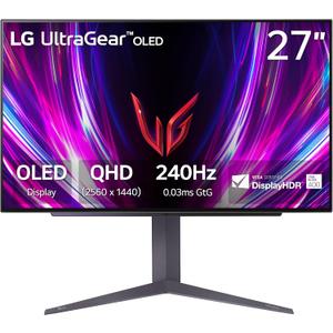 LG 27GS93QE 27-inch Ultragear OLED Gaming Monitor QHD 1440p 240Hz 0.03ms DisplayHDR True Black 400 AMD FreeSync Premium Pro NVIDIA G-Sync HDMI 2.1 DisplayPort Tilt/Height/Pivot Stand Black