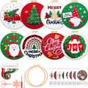 Riceshoot 8 Set Christmas Embroidery Kit for Beginner Adults Santa Gnome Wreath Xmas Tree Cross Stitch DIY Needlepoint Ornament Kit with Patterns Hoops Threads Needles Scissors for Craft