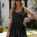 Tanming Womens 2 Piece Outfits Contrast Stitching Matching Sets A Line Tank Tops High Waist Shorts with Pockets (Black), Large