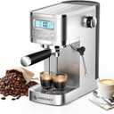 AMZCHEF Espresso Machine with LCD Display, 20 Bar Cappuccino Machines with Milk Frother for Home Gifts, Latte Coffee Maker with Dual Wall & Filters, Stainless Steel Style, Silver