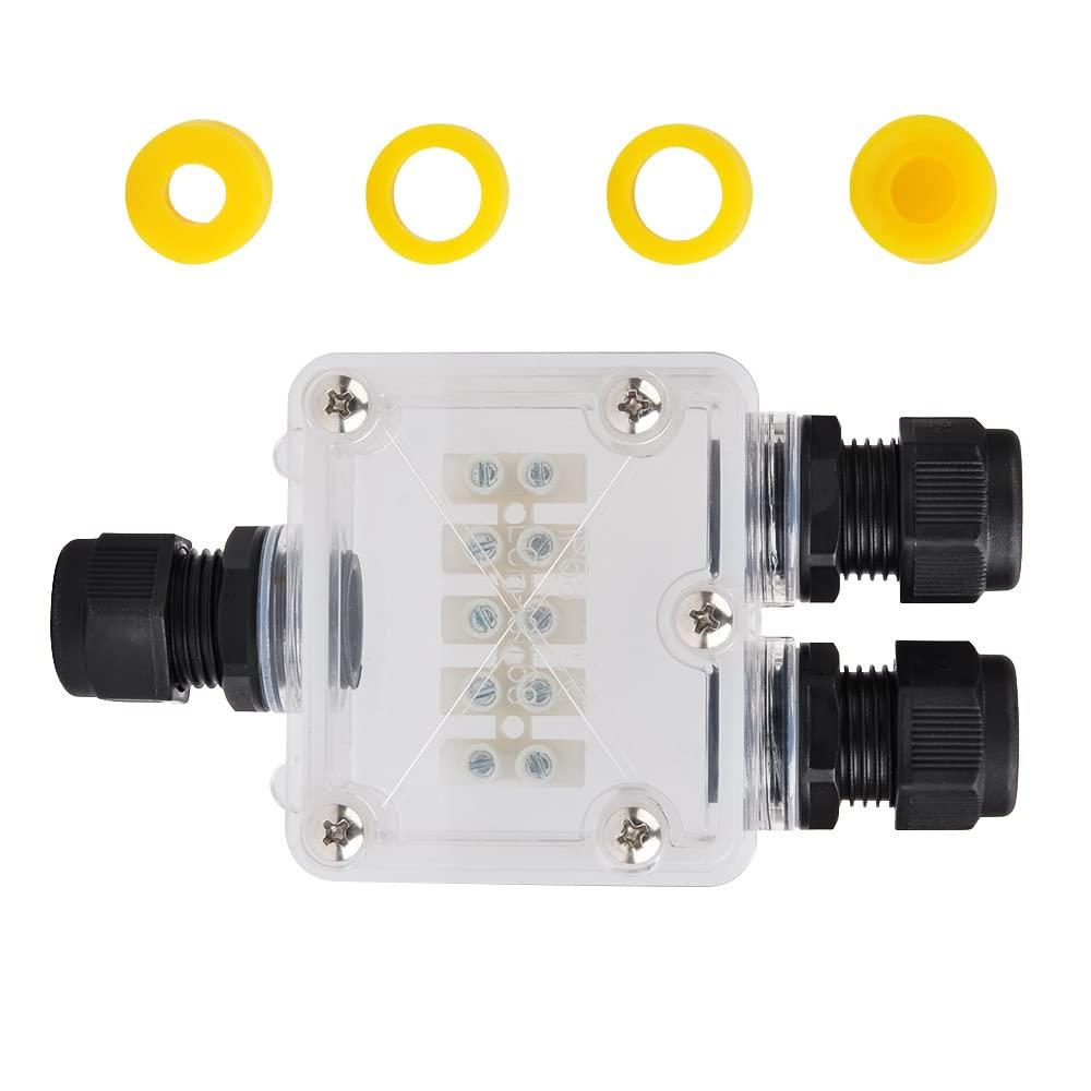 External Electric Junction Box Outdoor Waterproof IP68, 3-Way Plug Line External Electric Power Cord Boxes, M20 Coaxial Cable Connector Wire Range 3~12mm(0.12~0.26")