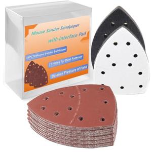 20pcs 152 * 105mm Sand Paper Mouse Sander Sandpaper 40-2000 Grits with 2pcs Detail Sander Paper Interface Pad Hook and Loop Triangle Sanding Pads with 11 Holes for Sanding Machine