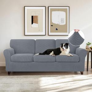 CHUN YI 7 Piece Couch Covers for 3 Cushion Couch Sofa Pet Friendly, 3 Seater Stretch Sofa Slipcover with Seperate Backrest and Cushion Covers, Furniture Protector for Dogs (Large, Light Grey)
