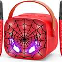 Mini Karaoke Machine Toys Gifts: Kids Toys Christmas Birthday Gifts for 4 5 6 7 8 9 Years Old Girl Boy Stocking Stuffers LED Portable Bluetooth Speaker with 2 Wireless Microphone Girl Gift Age 312+