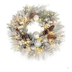 Briful Christmas Wreaths for Front Door 24" Christmas White Snow Flocked Door Wreath with Balls Ornaments Pinecone Berries for Xmas Room Fireplaces Walls Home Indoor/Outdoor Porch Decor