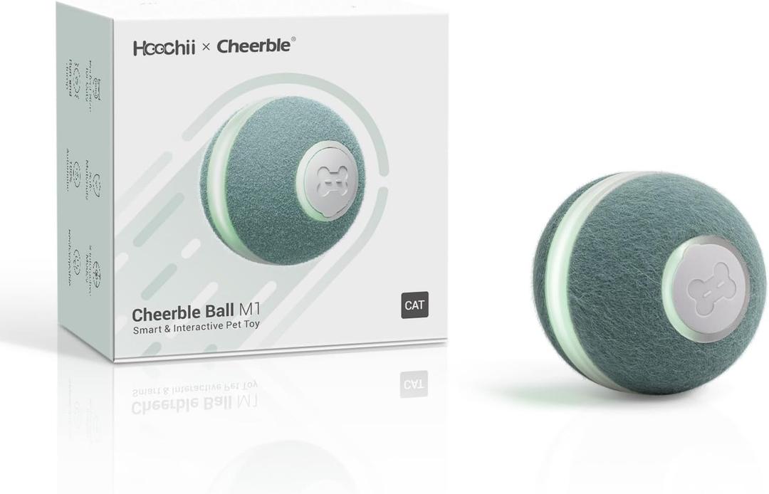 Cheerble Interactive Cat Ball Toy, Automatic Moving Ball Puzzle Toy for Indoor Cat Kitten, Smart Anti-Depression Pet Toy Fun Gift with Light (Green)