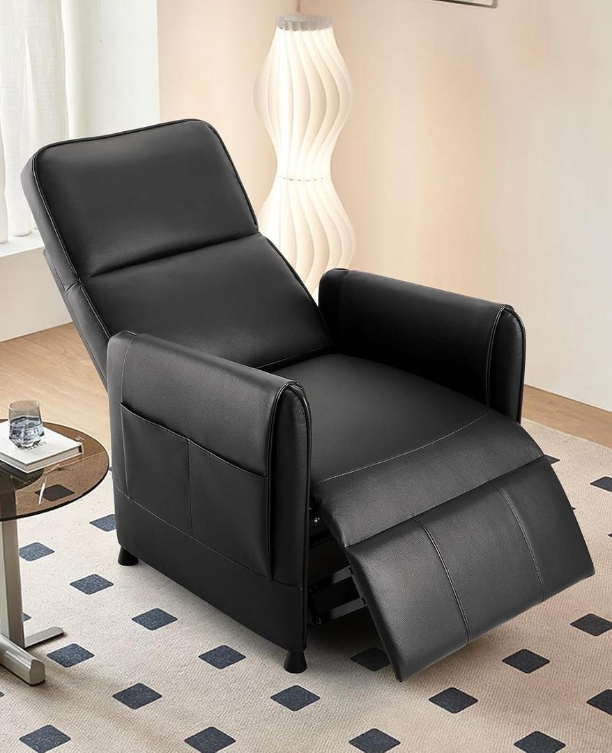 Electric Adjustable Recliner Chair for Adults, Fabric Home Theater Seating with Remote Control and Thick Seat Backrest, Recliner Chair for Living Room, Bedroom, RV (Leather, Black)