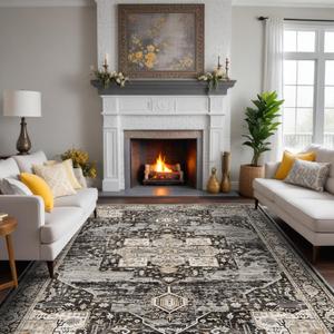 RUUGME Washable 8x10 Area Rugs - Large Rugs for Living Room Stain Resistant Carpet Vintage Rugs for Bedroom with Non Slip Backing Home Decor Floor Decoration Mat (8x10 Black) (8' x 10' (Rectangular))