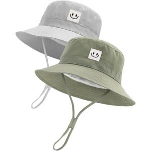 FURTALK Baby Sun Hat Smile Face Toddler Boys Girls Bucket Hat 0-5 Years Kids UPF 50+ Sun Protection Summer Hats (0-6 Months, Gray+Green)