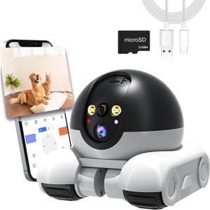 Pet Camera, 1080p Security Camera for Home, Movable Robot Pet Cam Indoor with Phone App, Wireless Dog/Cat/Baby Monitor WiFi Version+32G SD Card, 2-Way Talk, Night Vision, Motion Detection