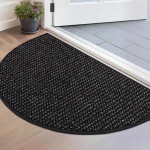 BEQHAUSE Dirt Trapper Door Mat 17" x 30" Half Circle Non Slip Washable Doormats Entrance Rugs Absorbent Welcome Low Profile Floor Mats for Front Back Door and Entryway, Black
