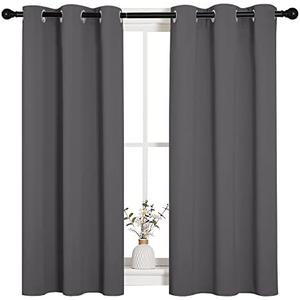 NICETOWN Grey Blackout Curtain Panels for Bedroom, Thermal Insulated Grommet Top Blackout Draperies and Drapes for Basement (2 Panels, W34 x L45-inch, Grey)