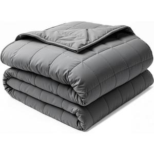 Weighted Blanket 15 lbs for Adults, 48" x 72" Twin Size Cotton Weighted Blanket, Cooling Heavy Blanket with Glass Beads Standard Grid Stitching Soft Cozy Grey Blanket