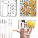 Chiisong 12 Pcs Mini Portable Watercolor Palette Set Including Acrylic 8 Grid Paint Box Watercolor Paper Pad Sketchbook 6 Paint Brushes 4 Binder Clips for Painters Artists Students(Sunflower), Set of 2