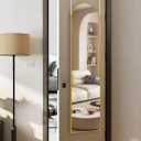 Arched Full Length Mirror, 48"x14" Gold, Tempered Shatterproof Glass & Aluminum Frame, Over Door or Wall Mounted, No Drill Installation for Bedroom, Bathroom, Closet, Entryway, Living Room Decor