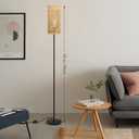 Ruiever Floor Lamp for Living Room,Farmhouse Rattan Floor lamp,Modern Standing lamp with Hand-Worked Rattan Shade,Black Tall Lamp with Foot Switch for Bedroom,Kids Room,Office,LED Bulb is Included.
