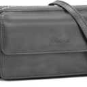 Lanyani RFID Crossbody Wallet Wristlet Purse with Phone Pocket For Women Vegan Leather (B-retrro Grey)