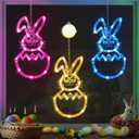 [Timer] Easter Bunny Eggs Window Lights 3 Pack, Blue Pink Yellow Easter Lights Battery Operated with Suction Cup Hook, Hanging Cute Easter Window Decorations for Indoor Home Farmhouse Decor