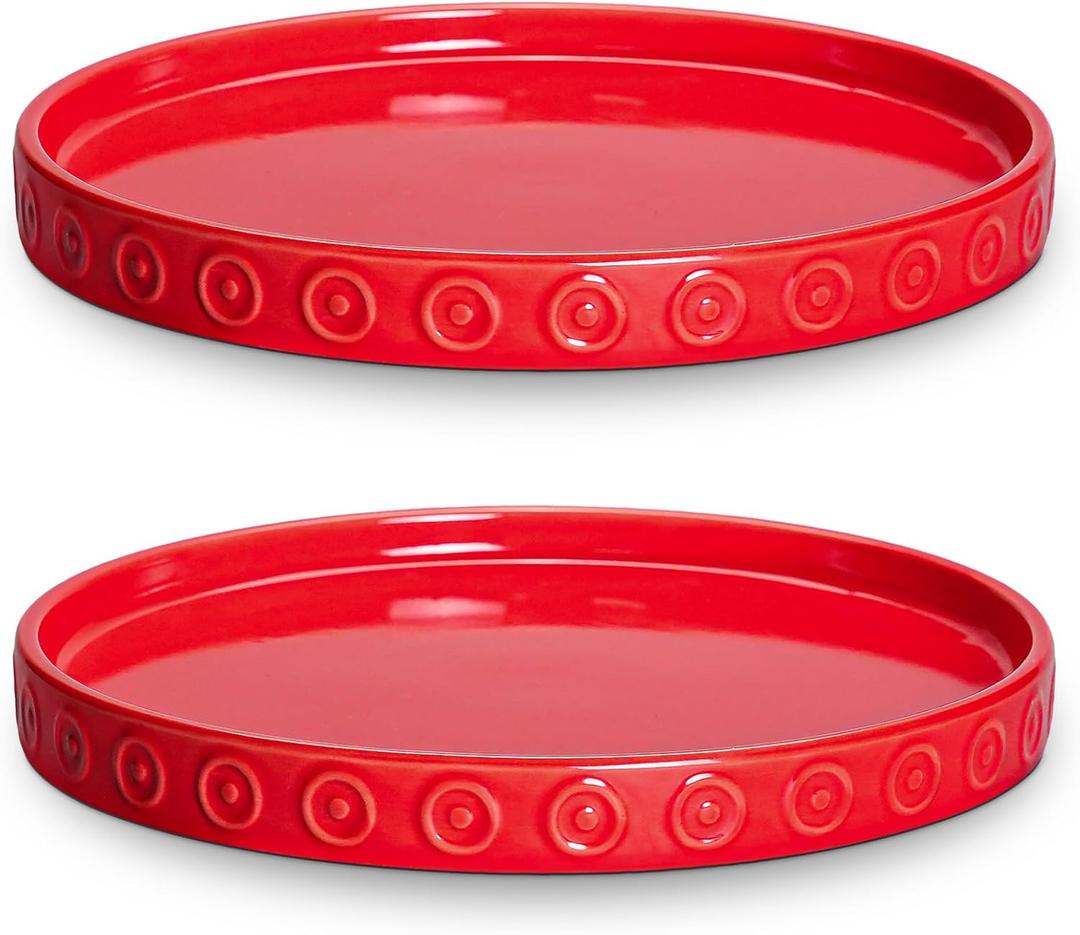 Eightpot 2 Pack Plant Plates to Catch Water, Plant Trays for Pots Indoor Outdoors, 7.5 Inch Plants Water Catcher Tray, Round Flower Pot Saucers, Modern Decorative Dishes to Catch Water, Red