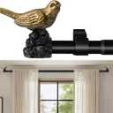 Vintage Black Curtain Rod 18 to 45 Inches Curtain Rods for Windows Adjustable Heavy Duty Drapery Rod with Gold Bird Finials for Kitchen Window Living Room