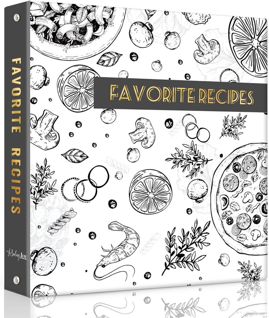 Recipe Binder with Plastic Sleeves, Full Page Cards and Dividers, Recipe Binder 8.5x11 3 Ring, Blank Recipe Book Binder to Write in Your Own Recipes (Grey Veggies)