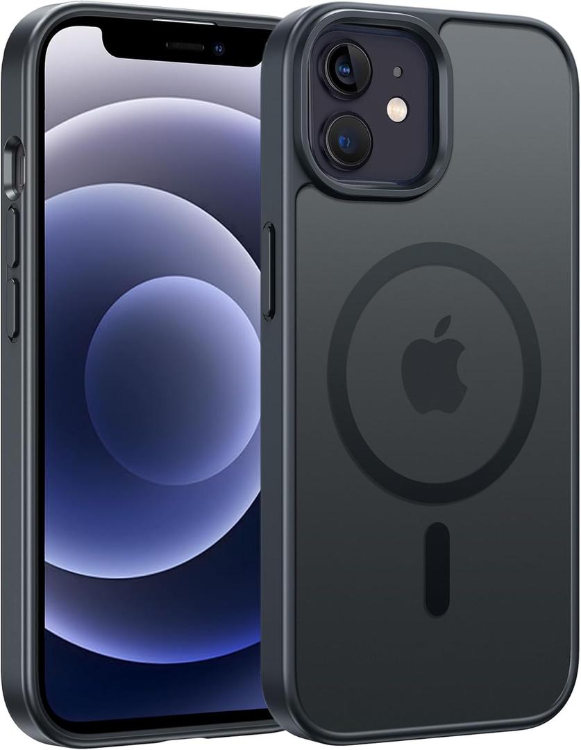 FNTCASE for iPhone 12 Phone Case: for iPhone 12 Pro Magnetic Matte Textured Military Grade Drop Protection Translucent Cell Cover - Slim Durable Shockproof Protective Bumper (Black)