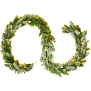 9FT Real Touch Norfolk Snow Pine Christmas Garland with Light Winter Artificial Faux Greenery Garland Table Mantle Stairs Fireplace Wall Outdoor Indoor Porch Home Decorations (Battery Not Included)