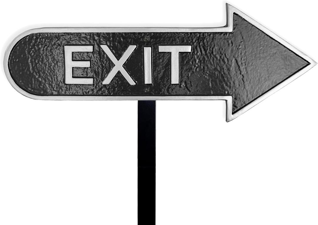 6" x 15.5" Right Arrow Exit Statement Plaque Sign with Lawn Stake - Black/Silver