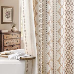 Boho Linen Shower Curtain for Bathroom with Striped Print,72" W x 72" L,Beige