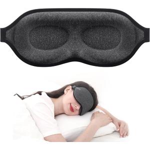 MZOO Luxury Sleep Mask for Back, Side Sleeper, Complete Light Blocking Sleeping Eye Mask Night Blindfold, 3D Zero Pressure & Spacious for Lash Extensions, Breathable Soft Eye Cover Flight Nap Travel (M-gray, Black Edge)