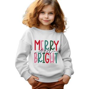 Merry and Bright Sweatshirt Kid Boy Girl Christmas Letter Print Pullover Crewneck Long Sleeve Shirt Tops 6-11 Years (White)