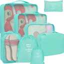 8 Set Packing Cubes for Suitcases, kingdalux Blue Travel Luggage Packing Organizers with Laundry Bag, Compression Storage Shoe Bag, Clothing Underwear Bag, for Women & Man