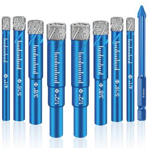 9 Piece Premium Diamond Bit Set - Multi-Tool for Precision Drilling Porcelain, Ceramic, Glass, Marble (Blue, 9 Pcs)