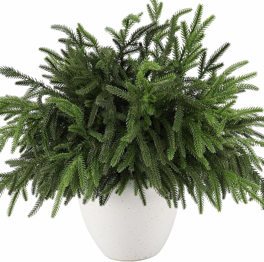12Pcs Realistic Norfolk Pine Branches -18Inch Artificial Real Touch Christmas Pine Stems Picks Greenery Fake Cedar Pine Branch for Vase DIY Crafts, Xmas Indoor Outdoor Home Decor