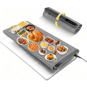 Food Warming Mat Extra Large 43"x16" with Insulation Pad for Countertop, Chafing Dishes for Buffet, Food Warmers for Parties, Hot Pads for Kitchen, Portable Heating Pad, 560W Custom Warm Setting, Grey