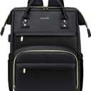 LOVEVOOK Leather Laptop Backpack for Women 15.6 inch,Travel Purse Nurse Teacher Computer Bag,Professional College Business Work Bags Carry On with USB Port,Black