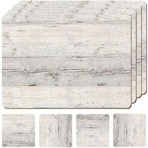 Moderry Set of 4 Heat Resistant Cork Placemats for Dining Table with Free Set of 4 Matching Drink Coasters Cork Wood Design Print 16 x 12 Inches Cork Backed Hard Placemats (White Driftwood) Moderry Set of 4 Heat Resistant Cork Placemats for Dining Table with Free Set of 4 Matching Drink Coasters Cork Wood Design Print 16 x 12 Inches Cork Backed Hard Placemats (White Driftwood)