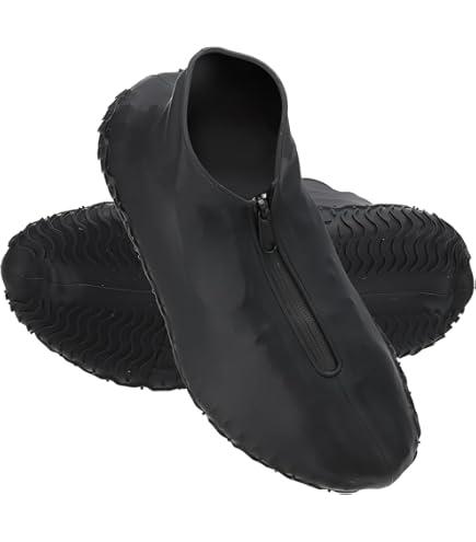 PATIKIL L Waterproof Silicone Shoe Covers, 1Pairs Reusable Non-Slip Overshoes Rain Shoes Cover Protectors Galoshes for Outdoor Rain Snow, Black