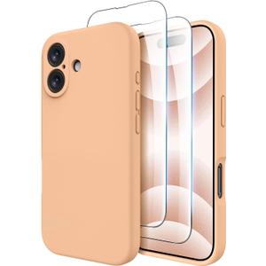 OTOFLY Compatible with iPhone 16 Case, Compatible with MagSafe, Shockproof Magnetic Silicone Case for iPhone 16,[Military Grade Protection] [2 Pack Screen Protectors], Peach Fuzz