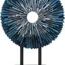 Aboxoo Abstract Round Statue, Modern Decorative Home Decor, Office Desk Sculpture for Men, Creative Round Line Ornament for Bookshelf, Bedroom, Desktop, Dining Table, (Blue) (High Base)