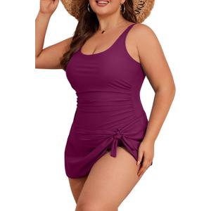 Eomenie Plus Size Swimdress for Women One Piece Swimsuit Tummy Control Swim Dresses Skirt Bathing Suit (Burgundy, 18 Plus)