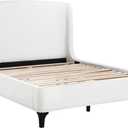 Benjara Mabe King Size Bed, Wingback Curved Headboard, White Fabric Upholstery