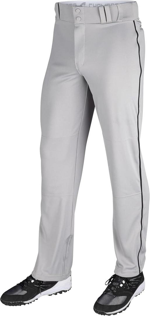 CHAMPRO Men's Triple Crown Open Bottom Piped Adult Baseball Pants (3X-Large, Grey, Black Pipe)