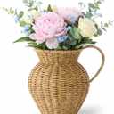 Faux Wood Rattan Vase Wicker Vase Country Style Home Decor Woven Basket Wicker Flower Pot for Dining Table Centerpieces Bedroom Corner Hallway Indoor Office (Single Handle,9" h)