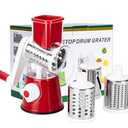 Rotary Cheese Grater Hand Crank Cheese Shredder with 3 Stainless Steel Blades, Rotary Grater, for Fresh Cheese, Vegetable, Nuts,Non-slip Suction Base, Red